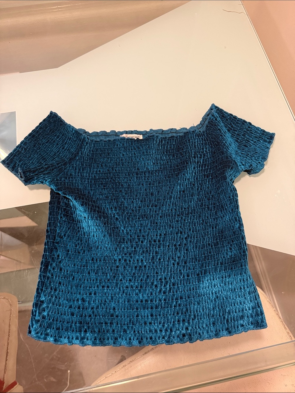 Urban Outfitters Teal Smocked Off-Shoulder Crop Top